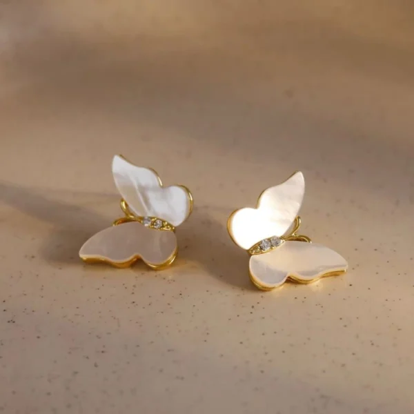 white butterfly earrings